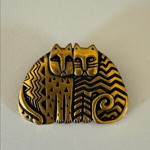 Laurel Burch Gold and Black Cat Duo Brooch